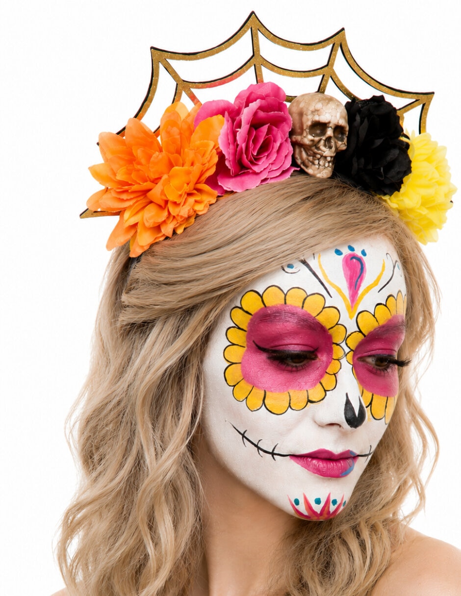 Diadema para disfraz de catrina con telaraña Ghoulish Productions
