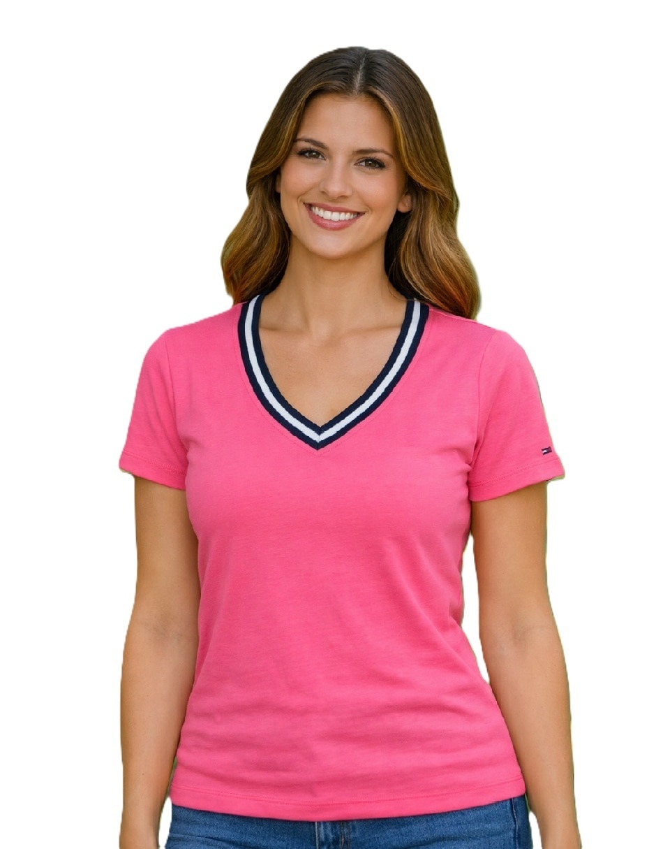 Playera manga corta Tommy Hilfiger cuello V para mujer