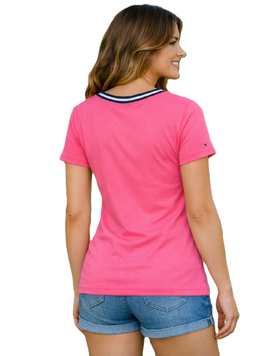 Playera manga corta Tommy Hilfiger cuello V para mujer