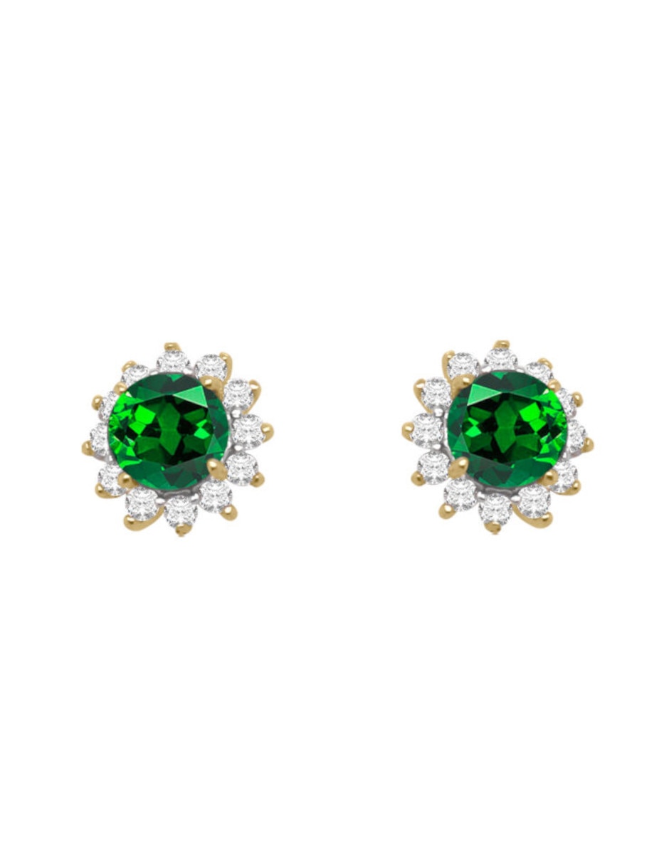 Aretes corto de estrella Dakota de oro 14 k con acabado brillante esmeralda y diamante
