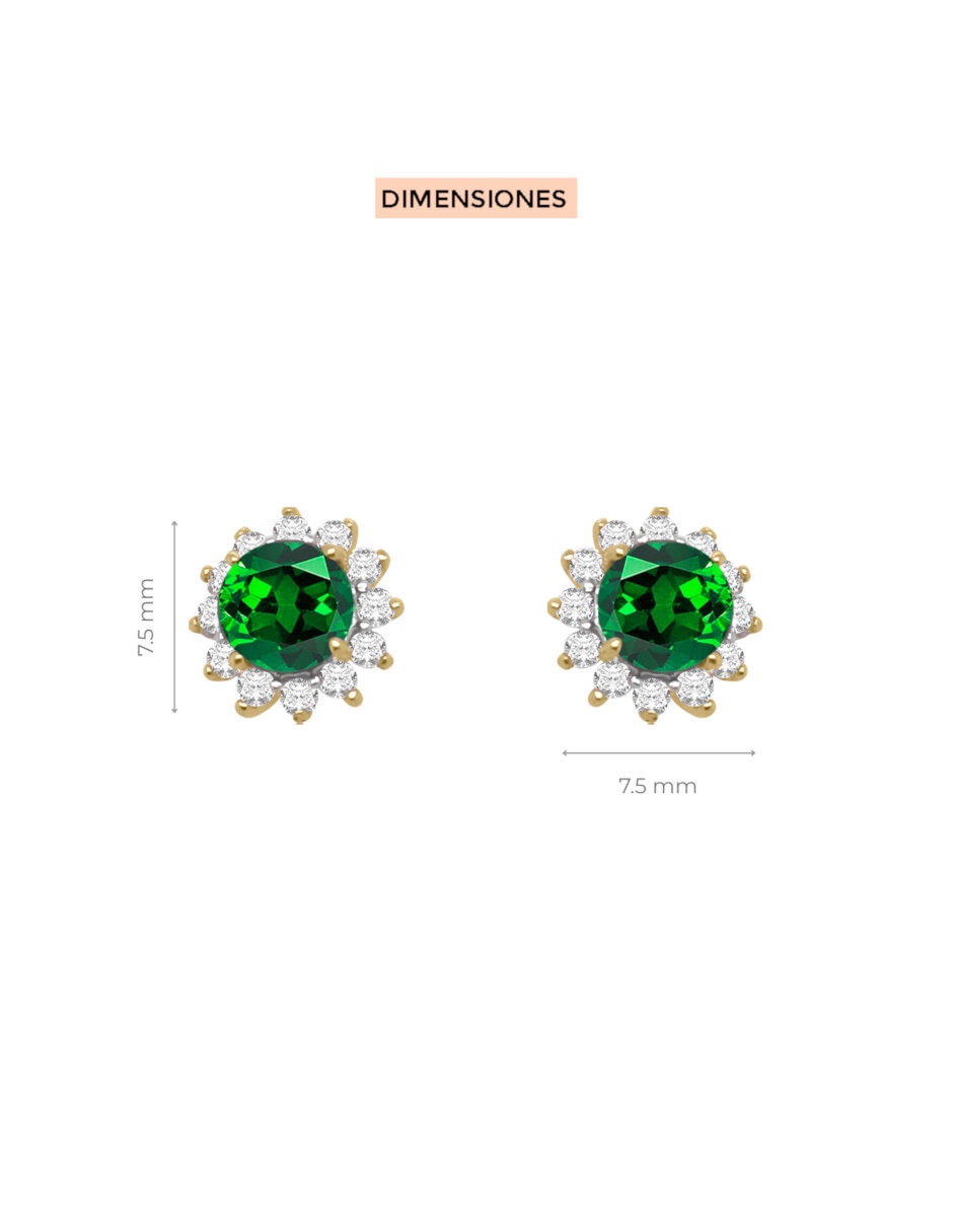 Aretes corto de estrella Fascinare Dakota de oro 14 k con acabado brillante esmeralda y diamante