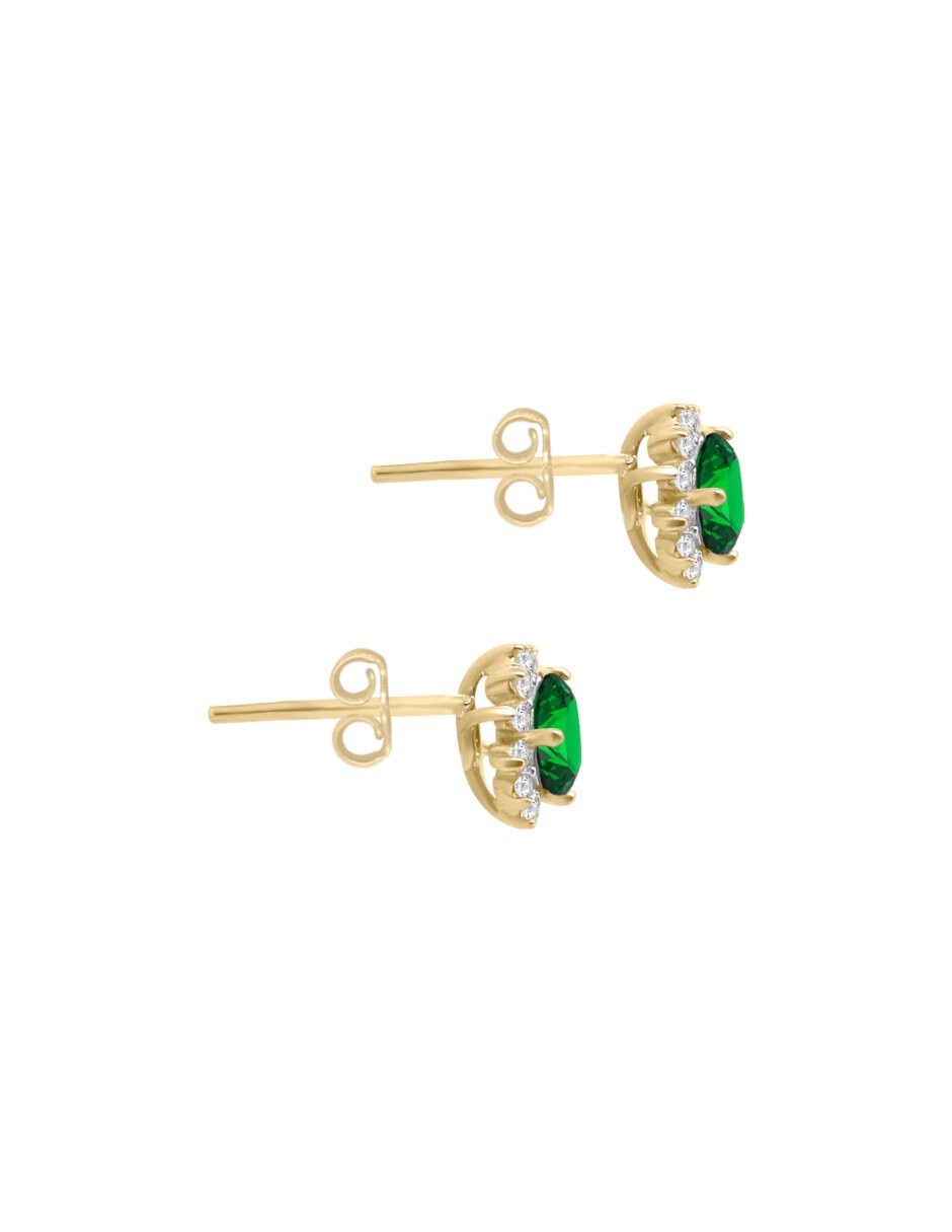Aretes corto de estrella Fascinare Dakota de oro 14 k con acabado brillante esmeralda y diamante