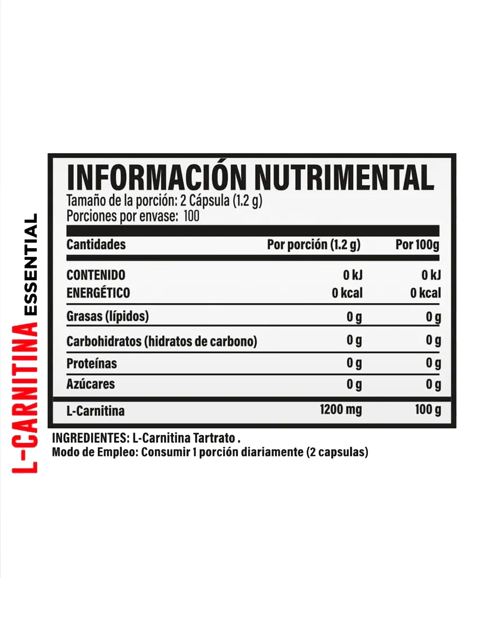 Carnitina Essential con L-Carnitina Tartrato de 200 cápsulas 2