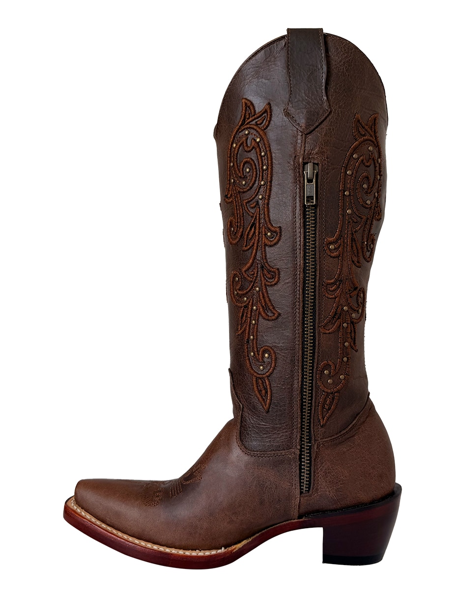 Bota cowboy abajo de la rodilla vaquero curvy de piel bovino para mujer