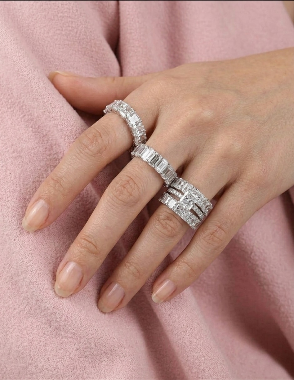 Anillo multi gemas brillo P 925 de plata zirconia pavé 5
