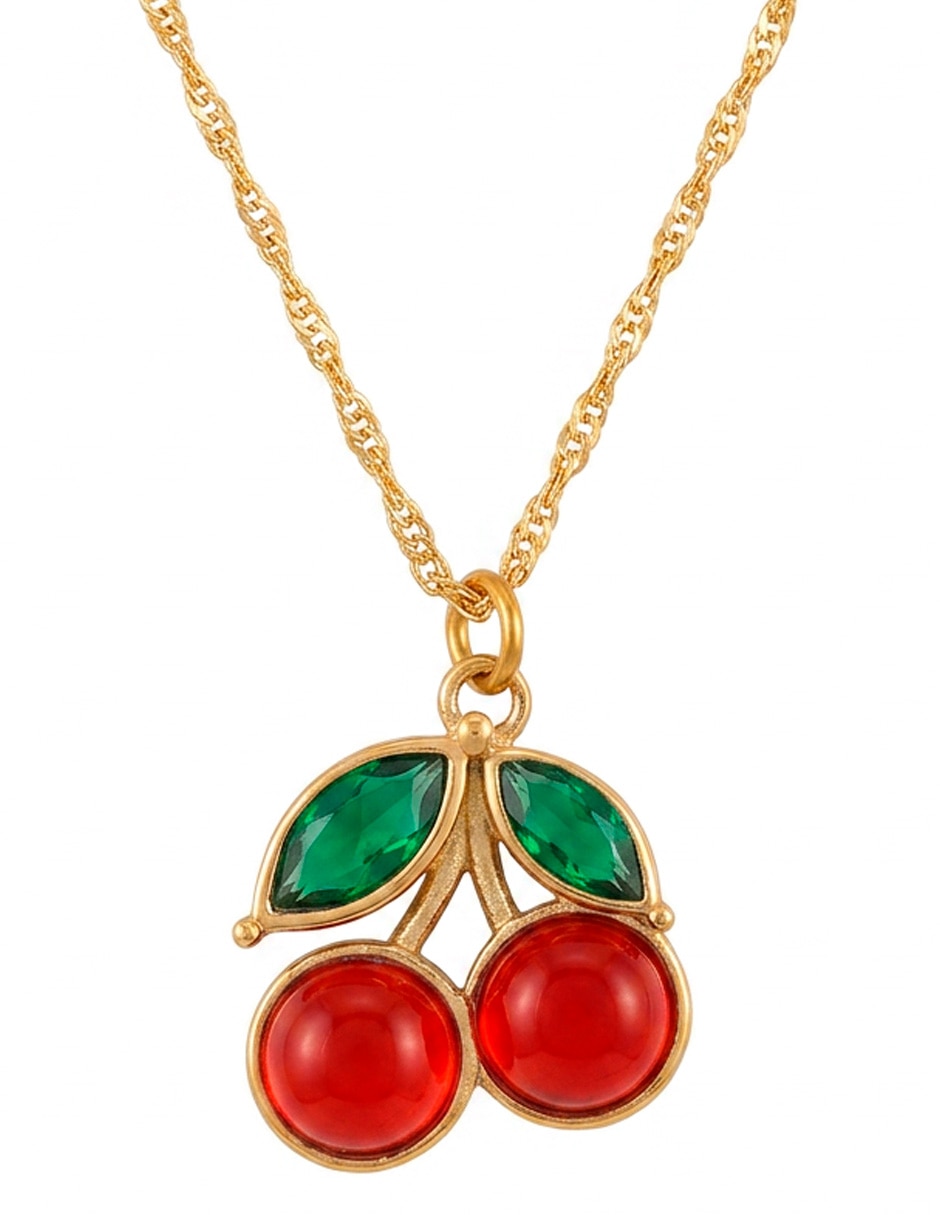 Collar con dije de cereza de acero inoxidable