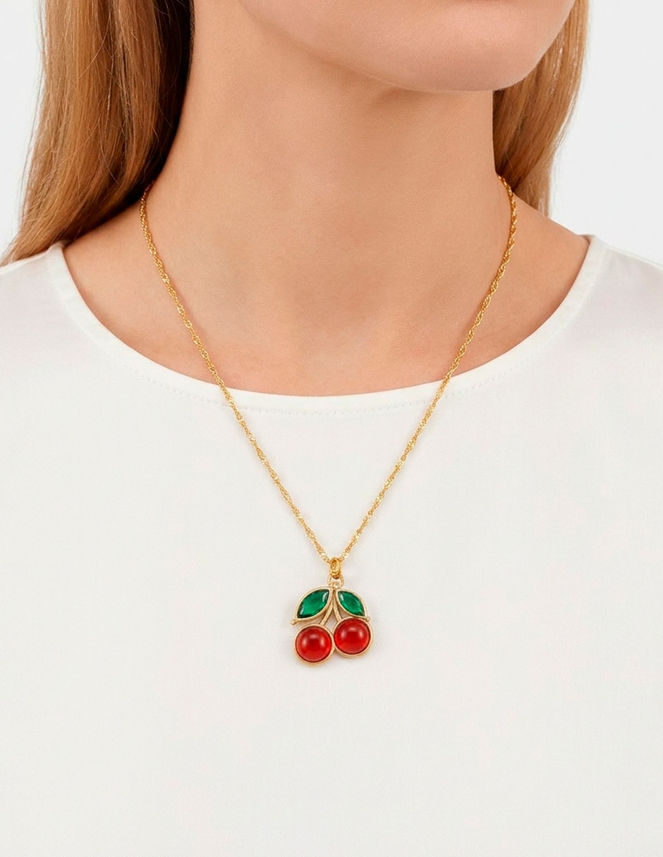 Collar con dije de cereza de acero inoxidable 4
