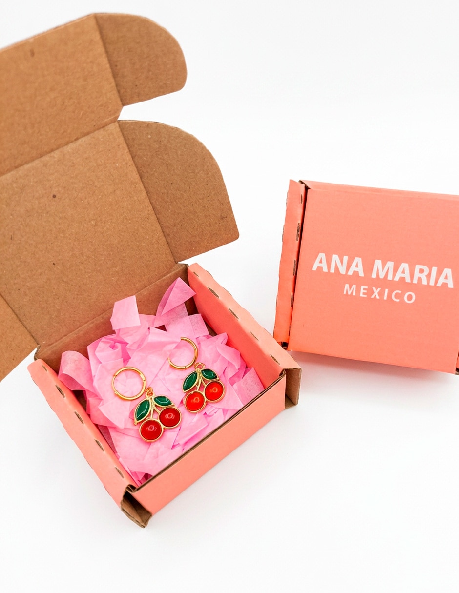 Aretes cortos de cereza Ana María México de 18 K con acabado baño de oro cristal