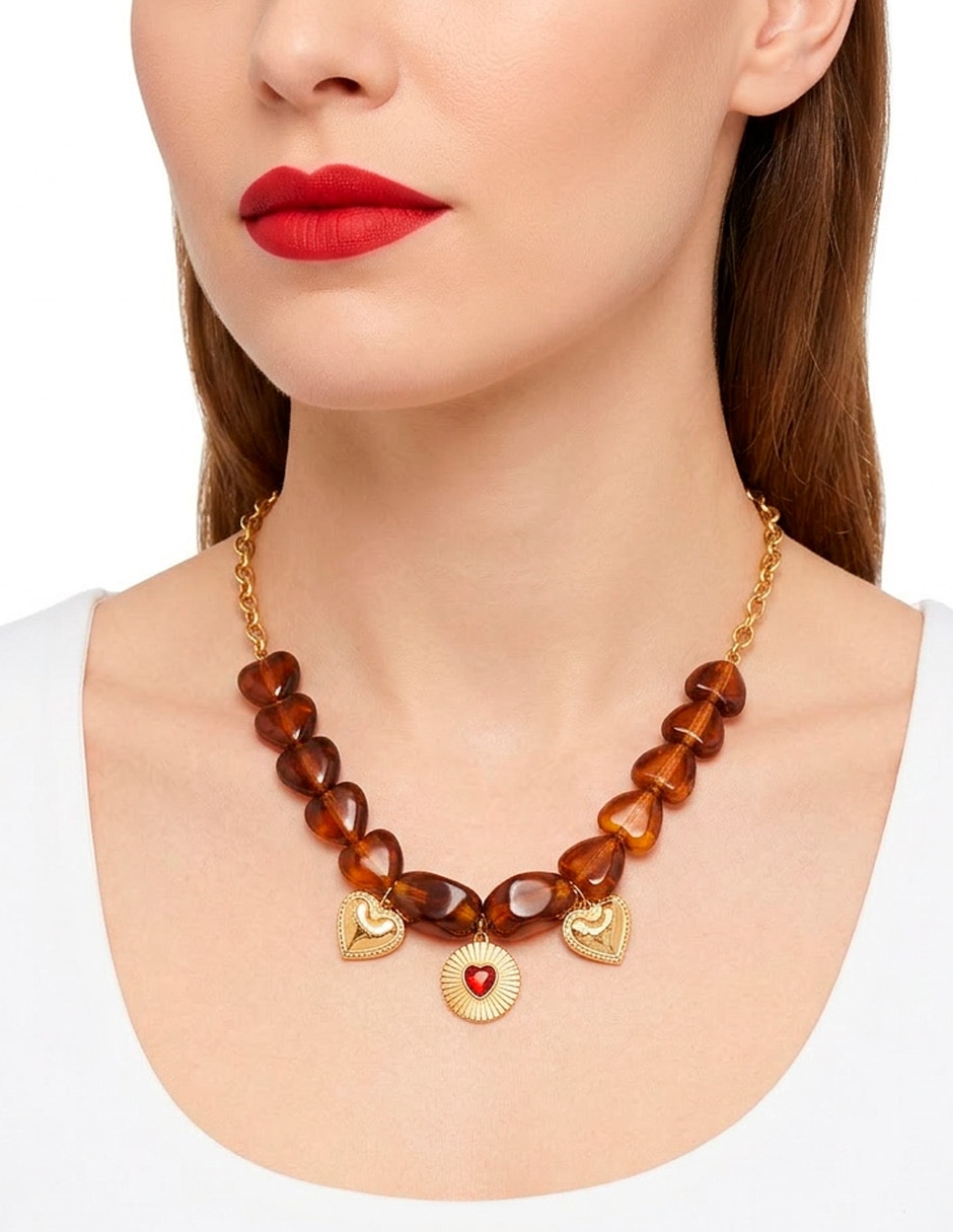 Collar de corazón Ana Maria Mexico collar corazon ambar de acero inoxidable 18 k