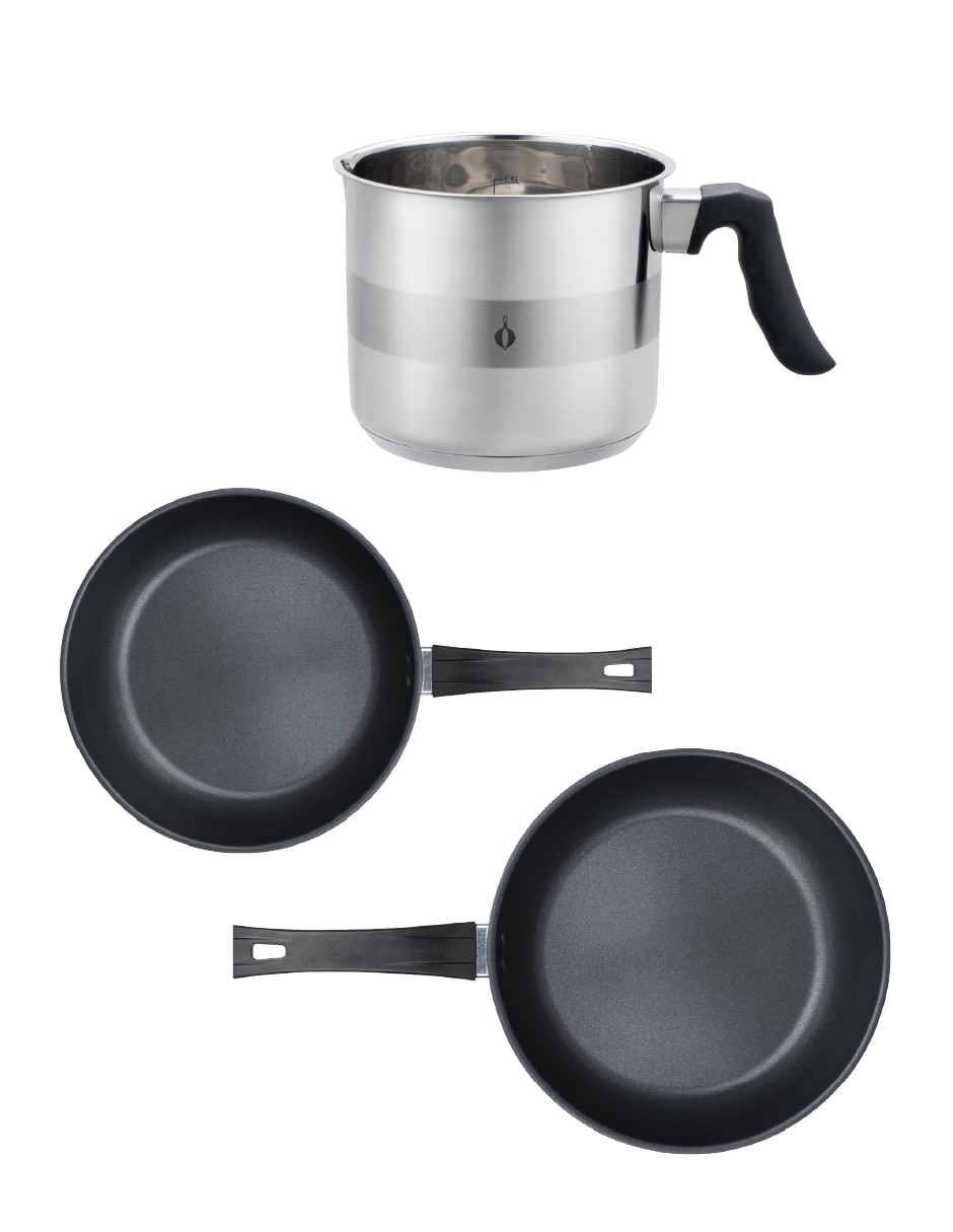 Set de sartenes de acero inoxidable 3 piezas