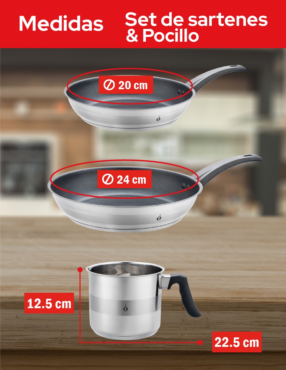Set de sartenes Cookit de acero inoxidable 3 piezas