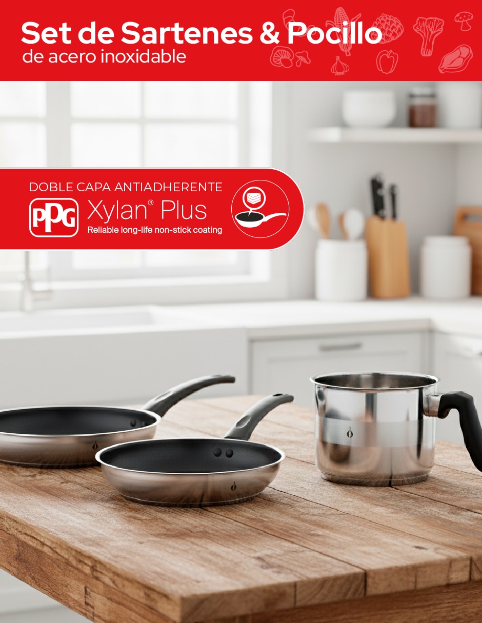 Set de sartenes Cookit de acero inoxidable 3 piezas