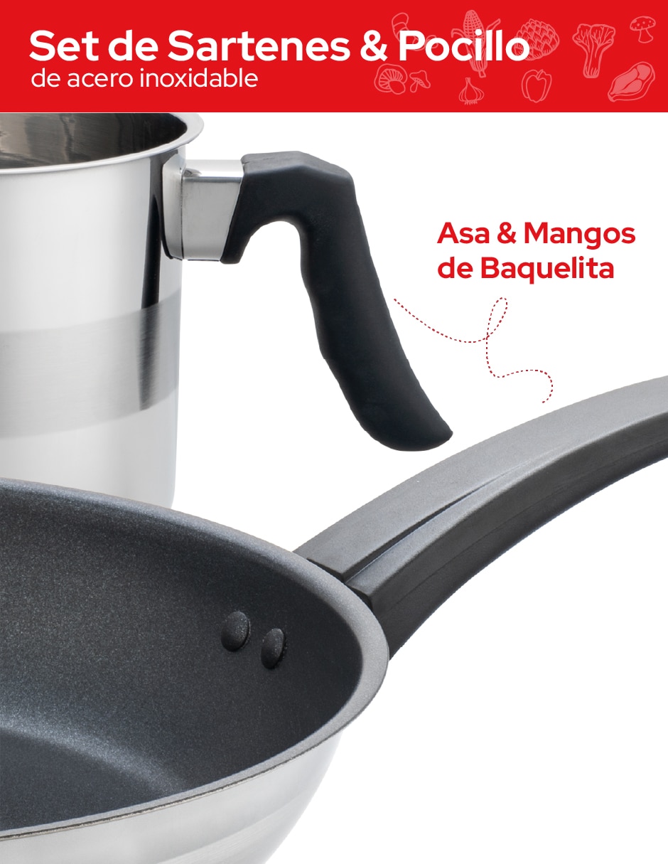 Set de sartenes Cookit de acero inoxidable 3 piezas