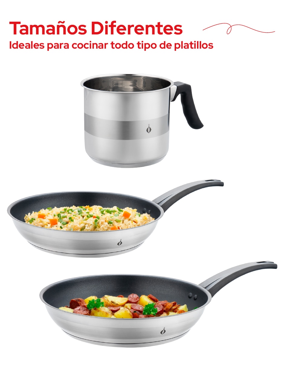 Set de sartenes Cookit de acero inoxidable 3 piezas