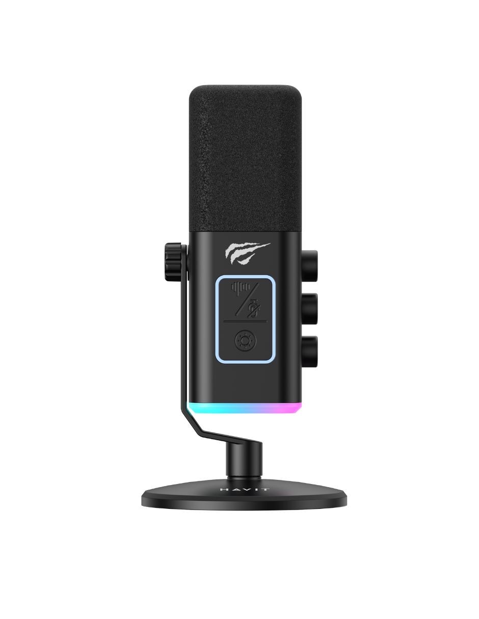Micrófono gaming alámbrico Micrófono GK71, Luz RGB, Cancelación de Ruido y Tecla de Silencio Táctil Negro