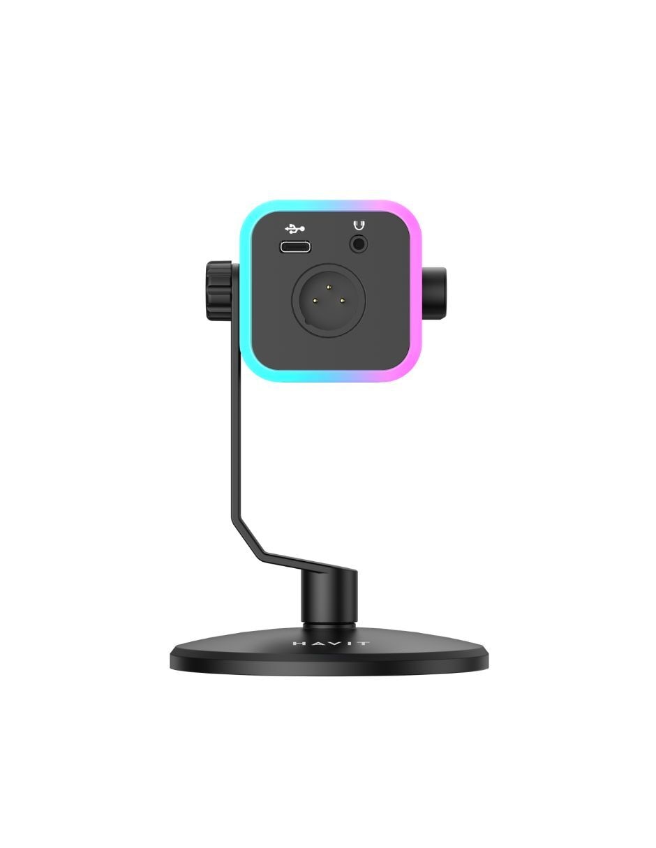 Micrófono gaming alámbrico Havit Micrófono GK71, Luz RGB, Cancelación de Ruido y Tecla de Silencio Táctil Negro