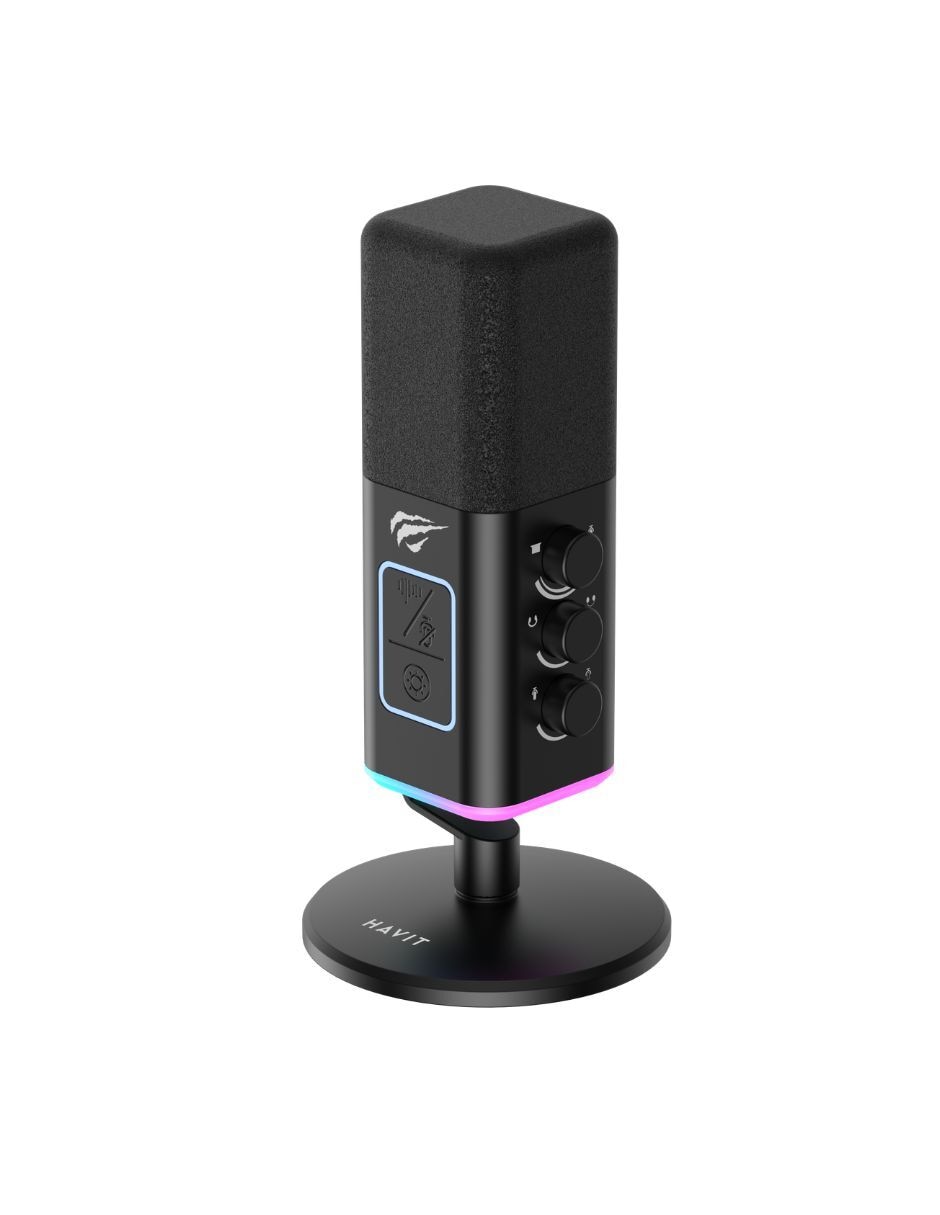 Micrófono gaming alámbrico Havit Micrófono GK71, Luz RGB, Cancelación de Ruido y Tecla de Silencio Táctil Negro