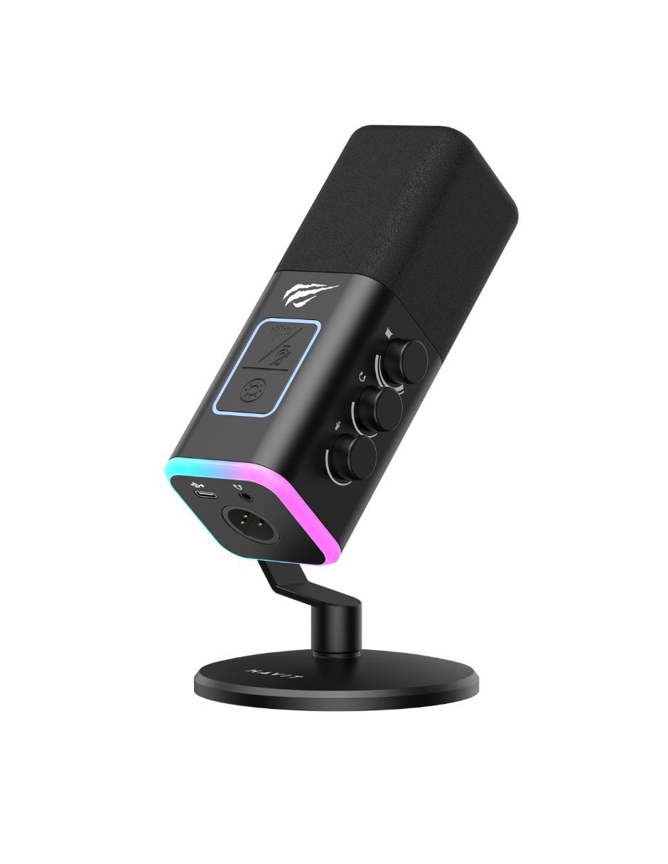 Micrófono gaming alámbrico Havit Micrófono GK71, Luz RGB, Cancelación de Ruido y Tecla de Silencio Táctil Negro