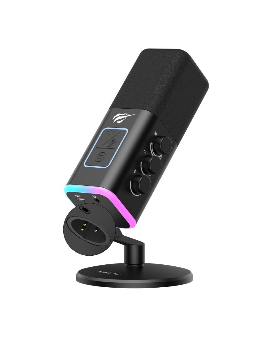 Micrófono gaming alámbrico Havit Micrófono GK71, Luz RGB, Cancelación de Ruido y Tecla de Silencio Táctil Negro