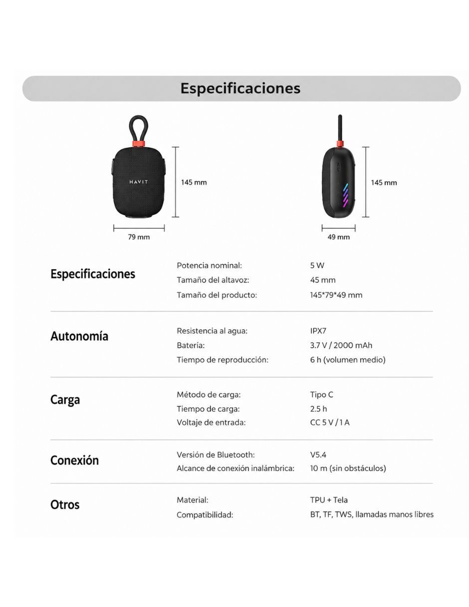 Bocina Havit Inalámbrica Portatil Havit SK929BT bluetooth