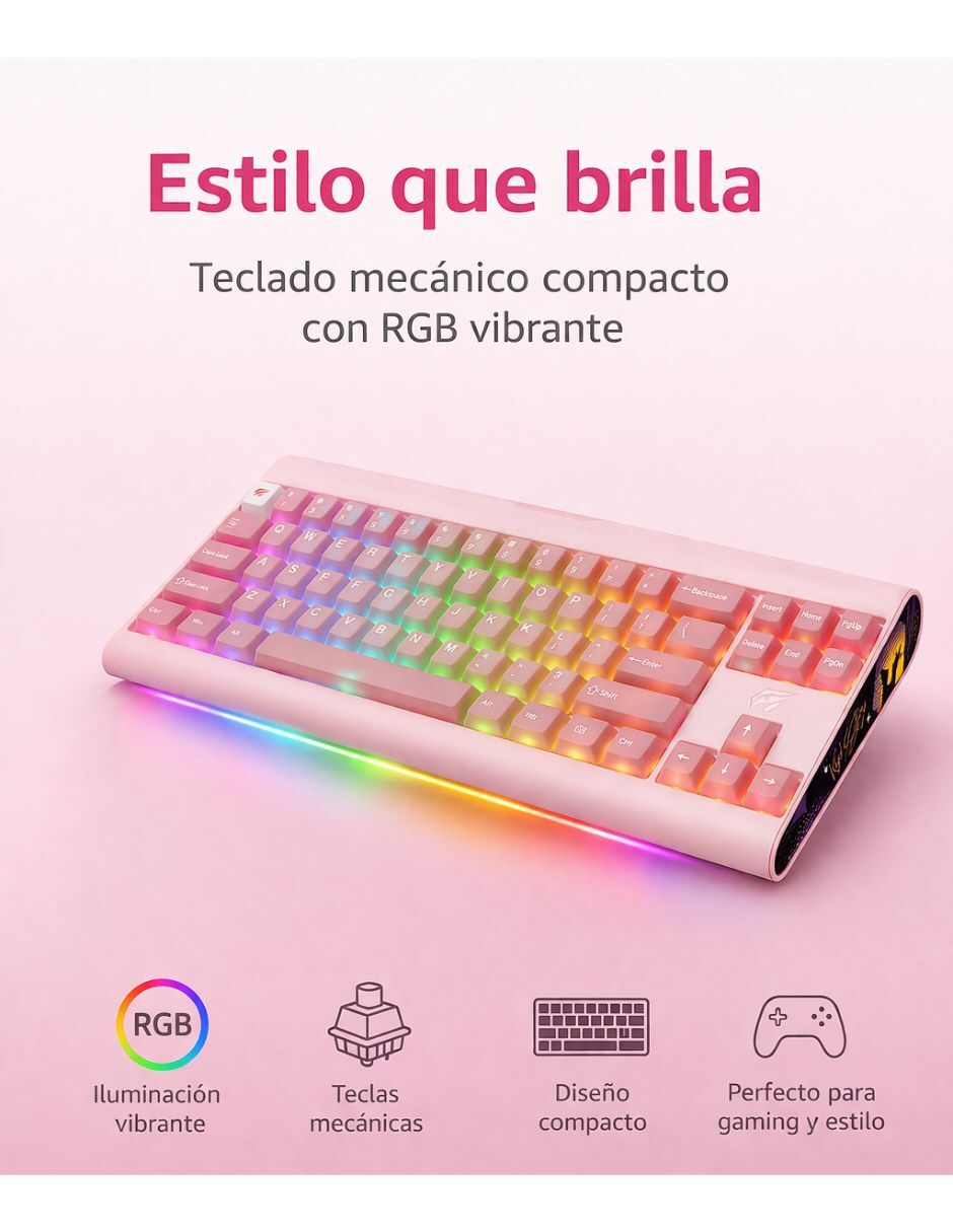 Teclado gamer Usb-a 2.0 qwert inglés con interruptor optomecánico Havit teclado havit gamenote kb896l x vks para computadora rosa