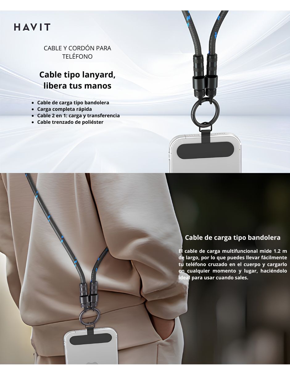 Cable usb c Havit de 1 m