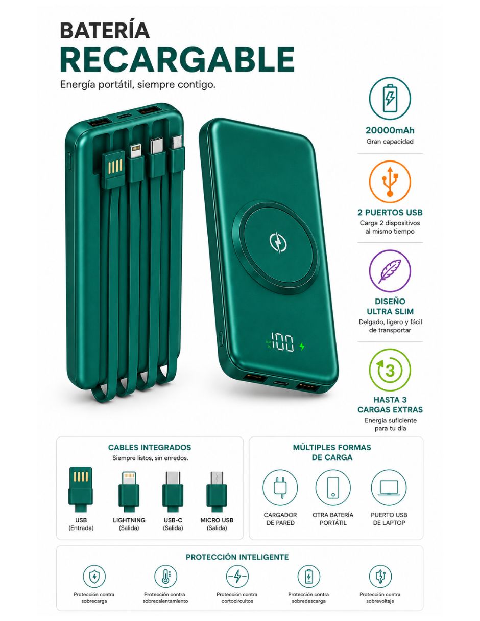 Batería portátil 20000 mAh 2