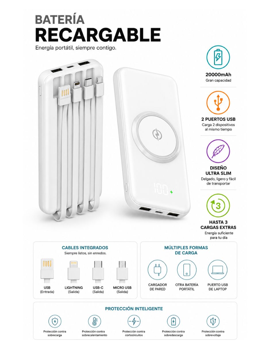 Batería portátil 20000 mAh 2