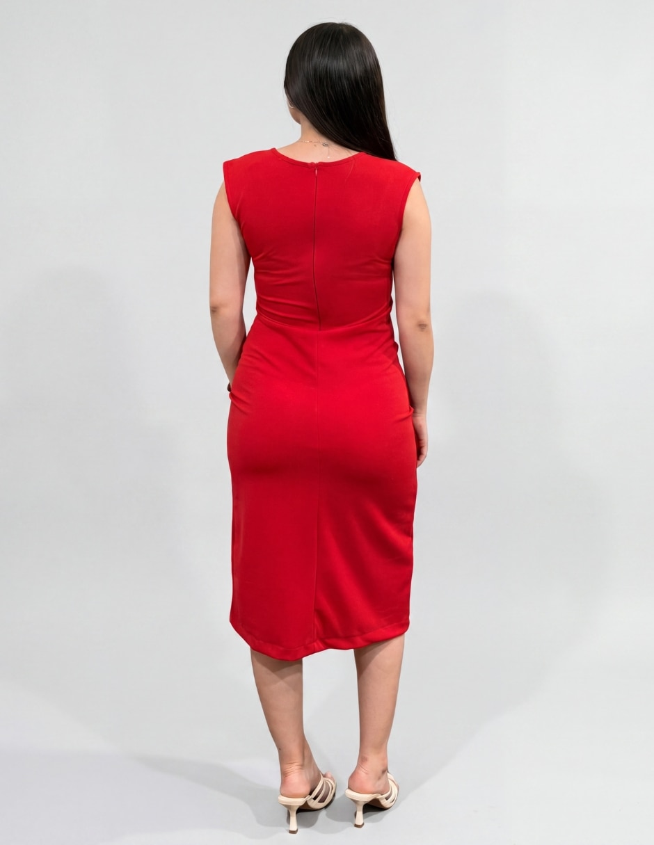 Vestido drapeado midi casual yaretni moda para mujer