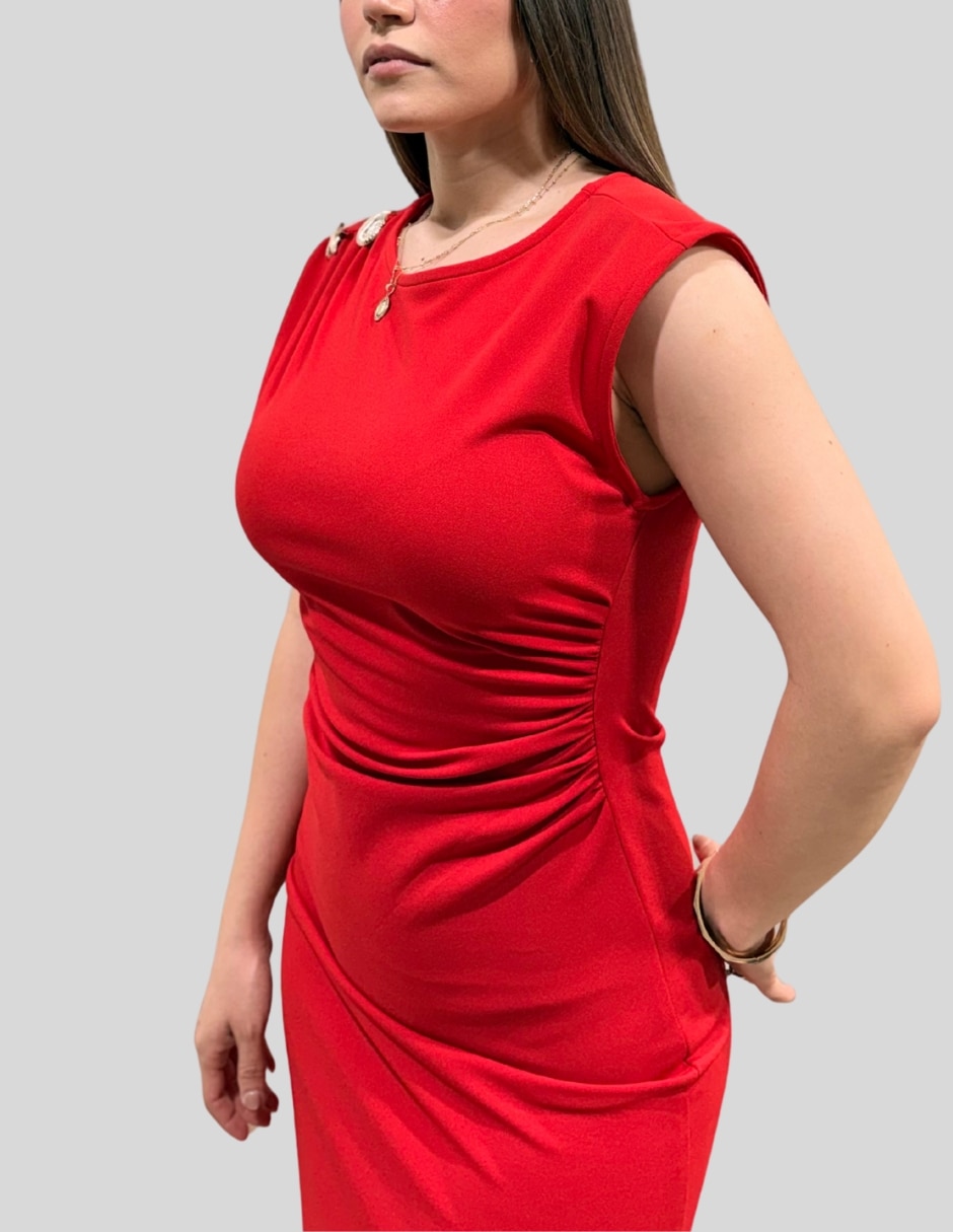 Vestido drapeado midi casual yaretni moda para mujer