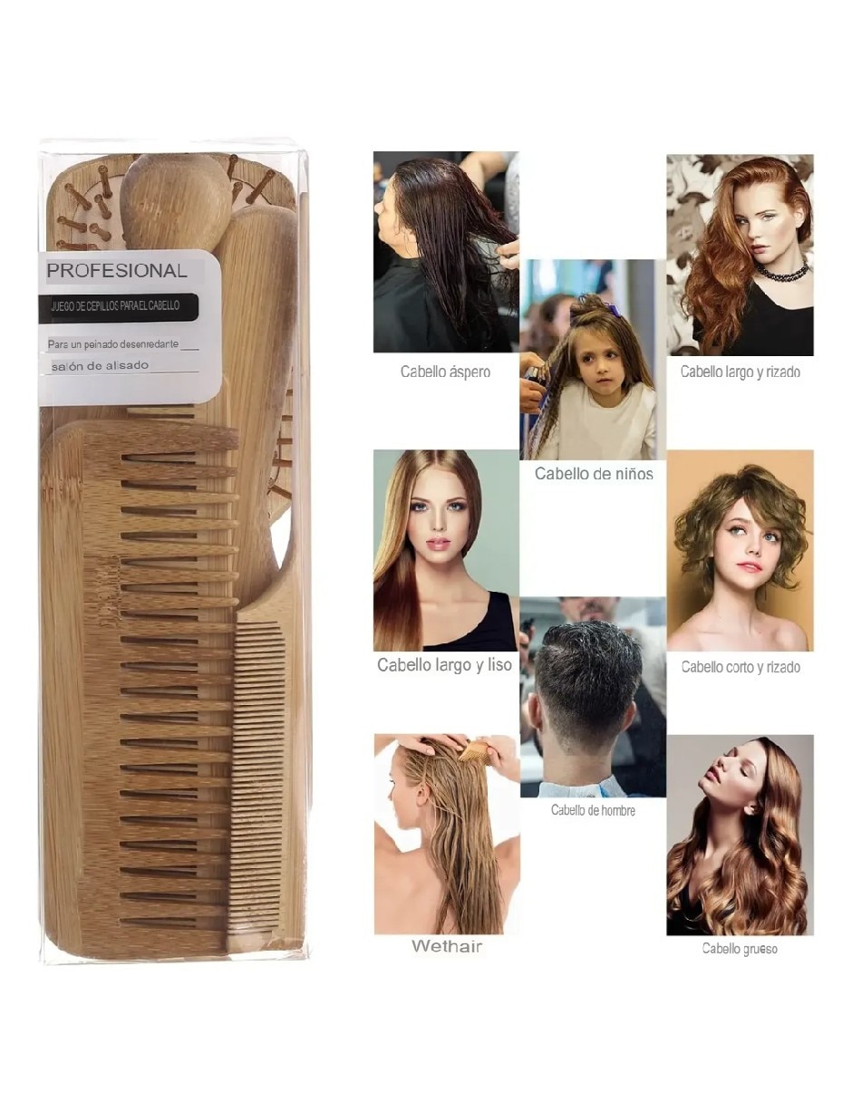 Set de cepillo para cabello de bambú 2