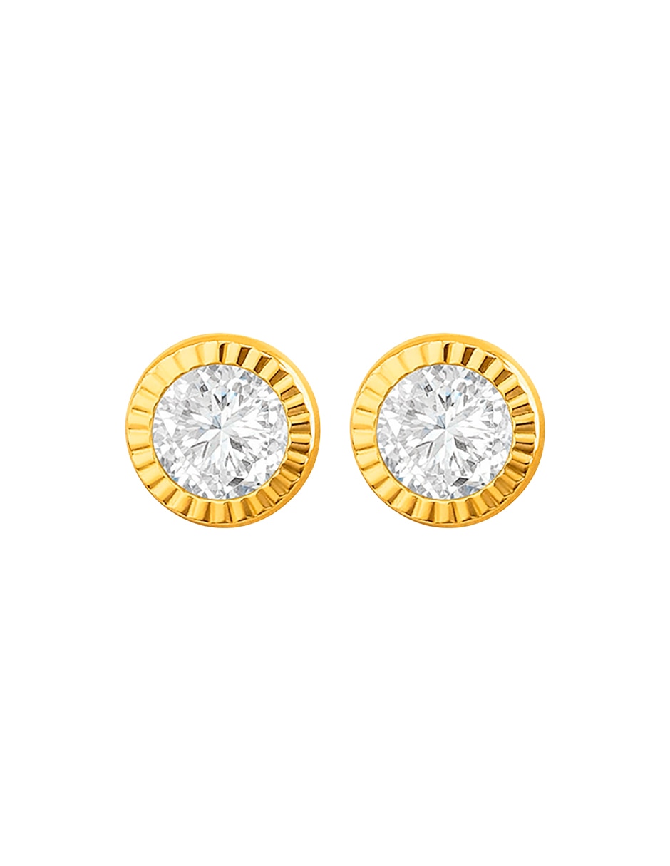 Broqueles de oro 10 k con acabado brillante zirconia Broqueles de oro 10 k con acabado brillante zirconia