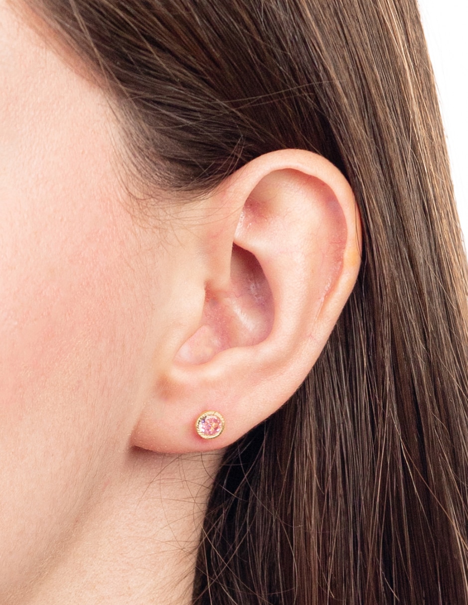 Broqueles circulares de oro 14 k con acabado brillante zirconia 3