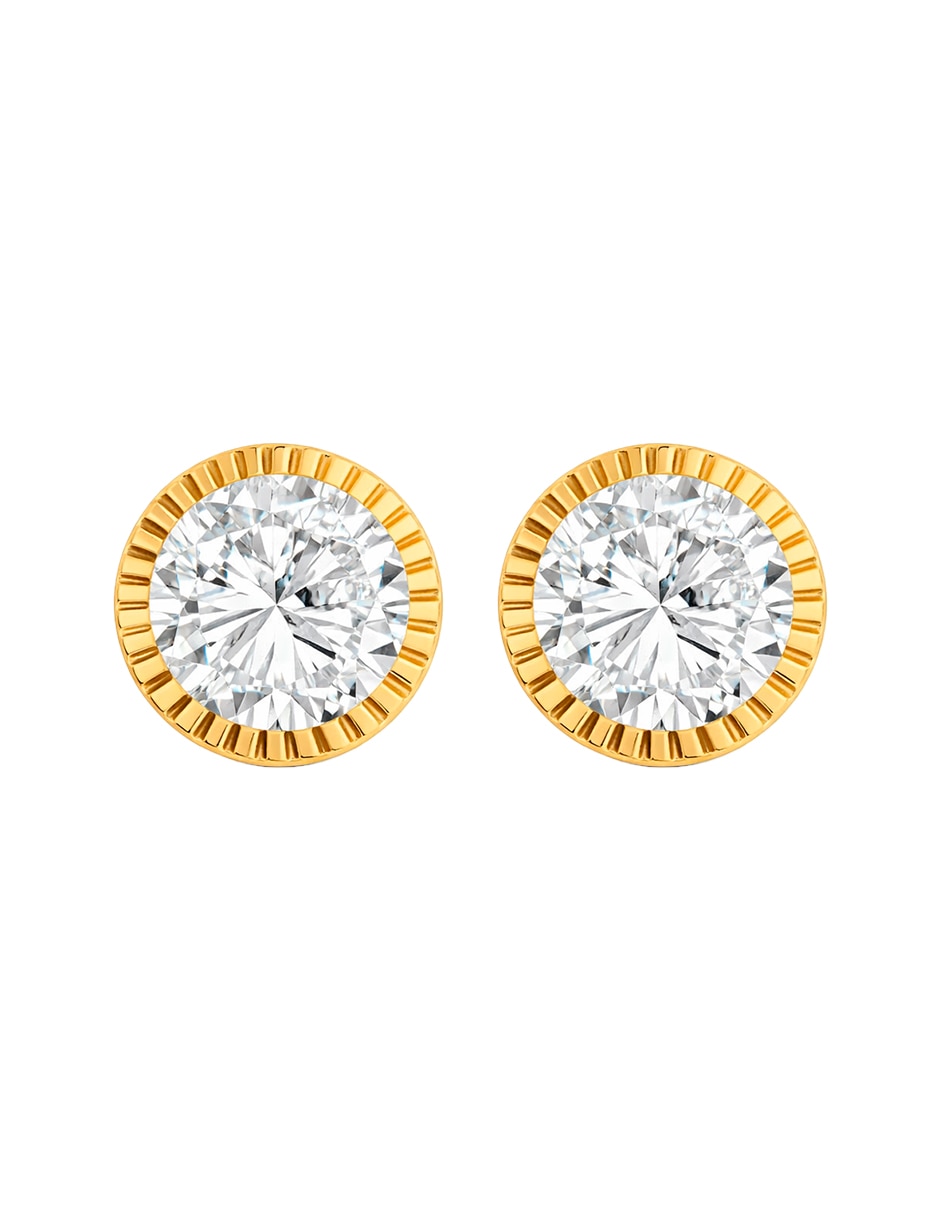 Broqueles circulares de oro 14 k con acabado brillante zirconia Broqueles circulares de oro 14 k con acabado brillante zirconia