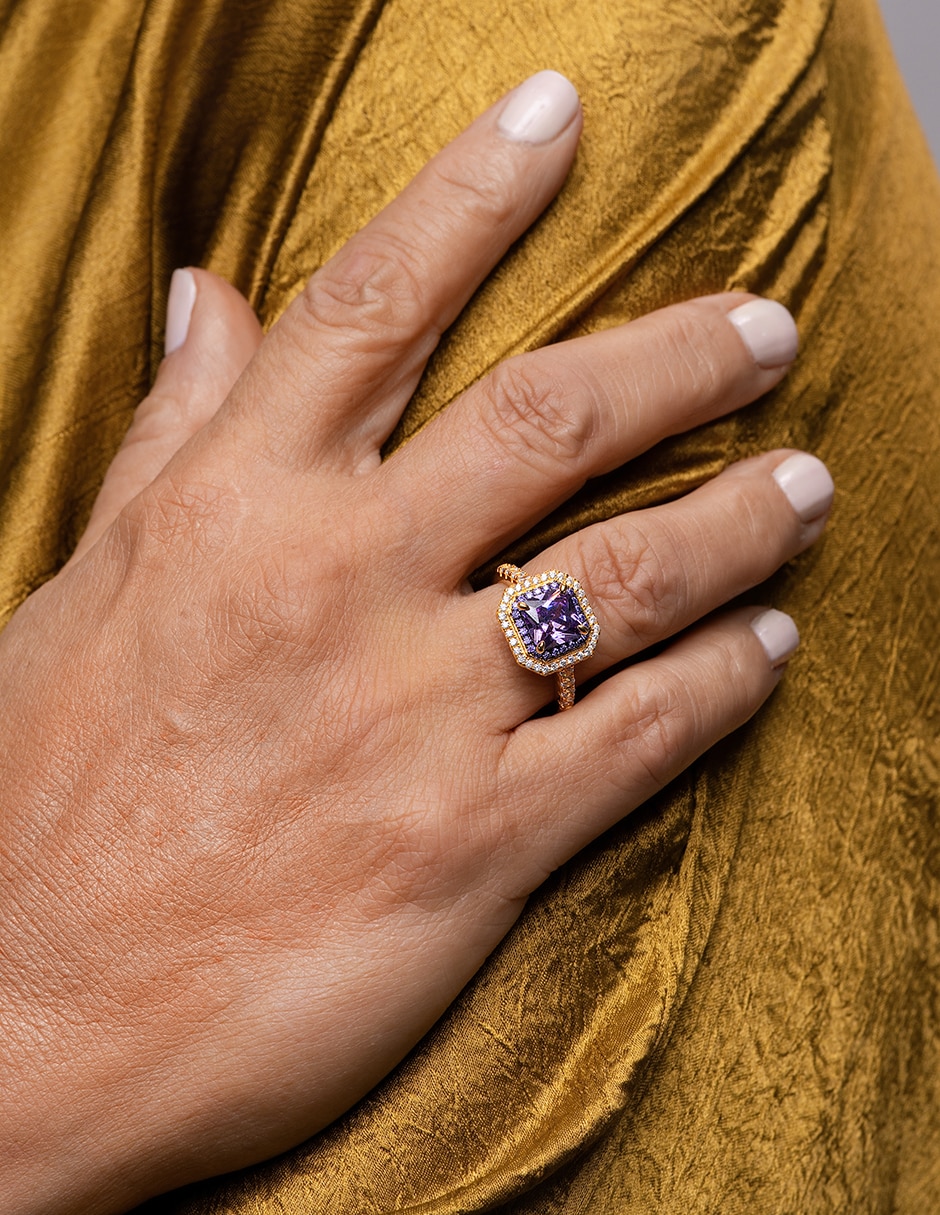 Anillo gladkova joyería p 925 de plata amatista chapa de oro