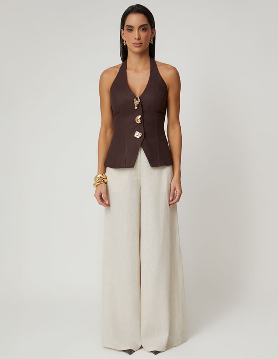 Chaleco studio f de algodón y lino para mujer