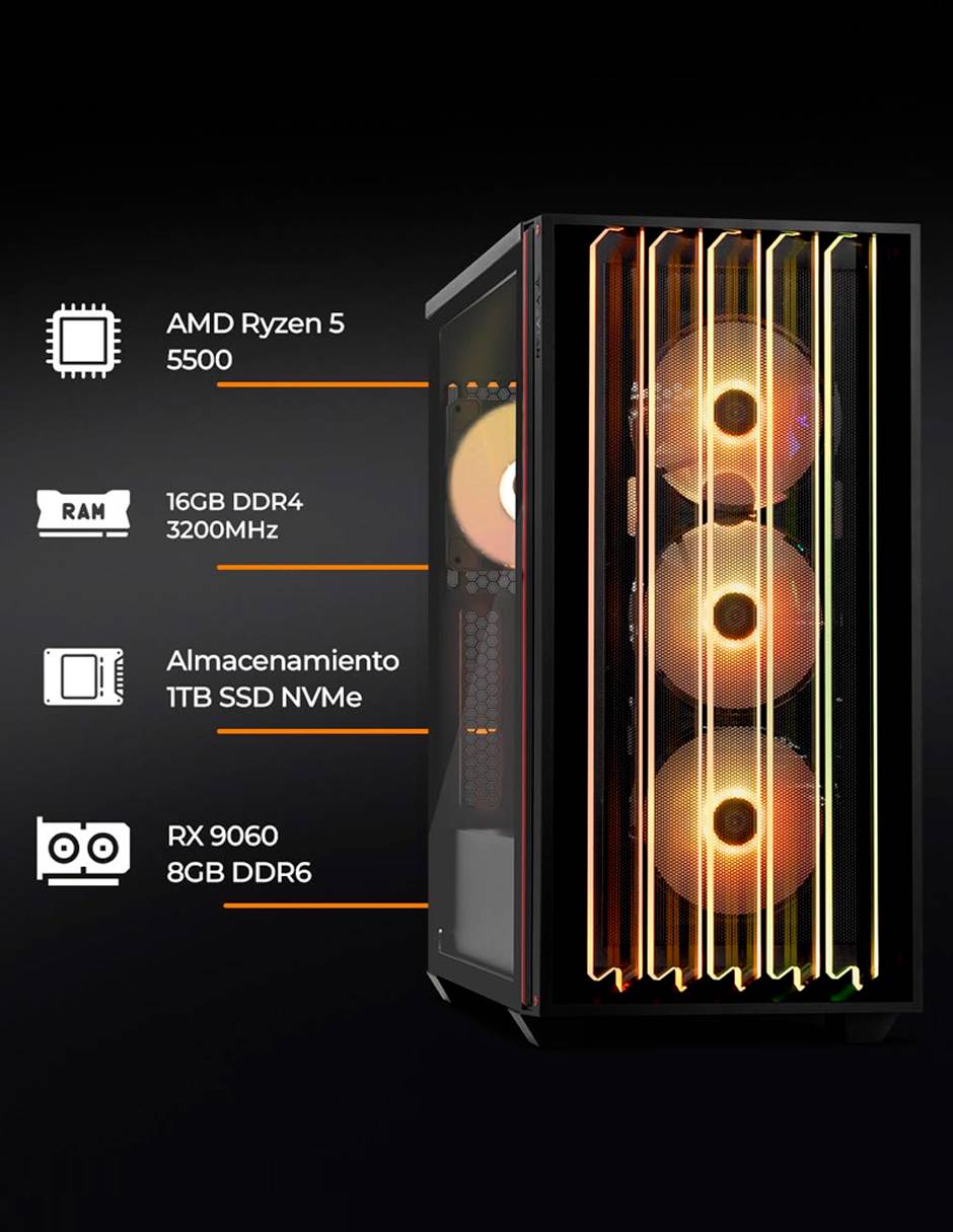 Computadora gamer Yeyian Mirage-S YPA-MS5500B-96XP1M AMD Ryzen 5 AMD Radeon 16 GB RAM 1 TB SSD