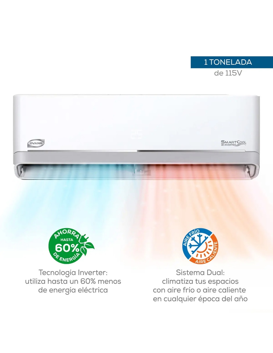 Aire acondicionado mini split inverter Evans frío y calor AC-MSI-1t11518D