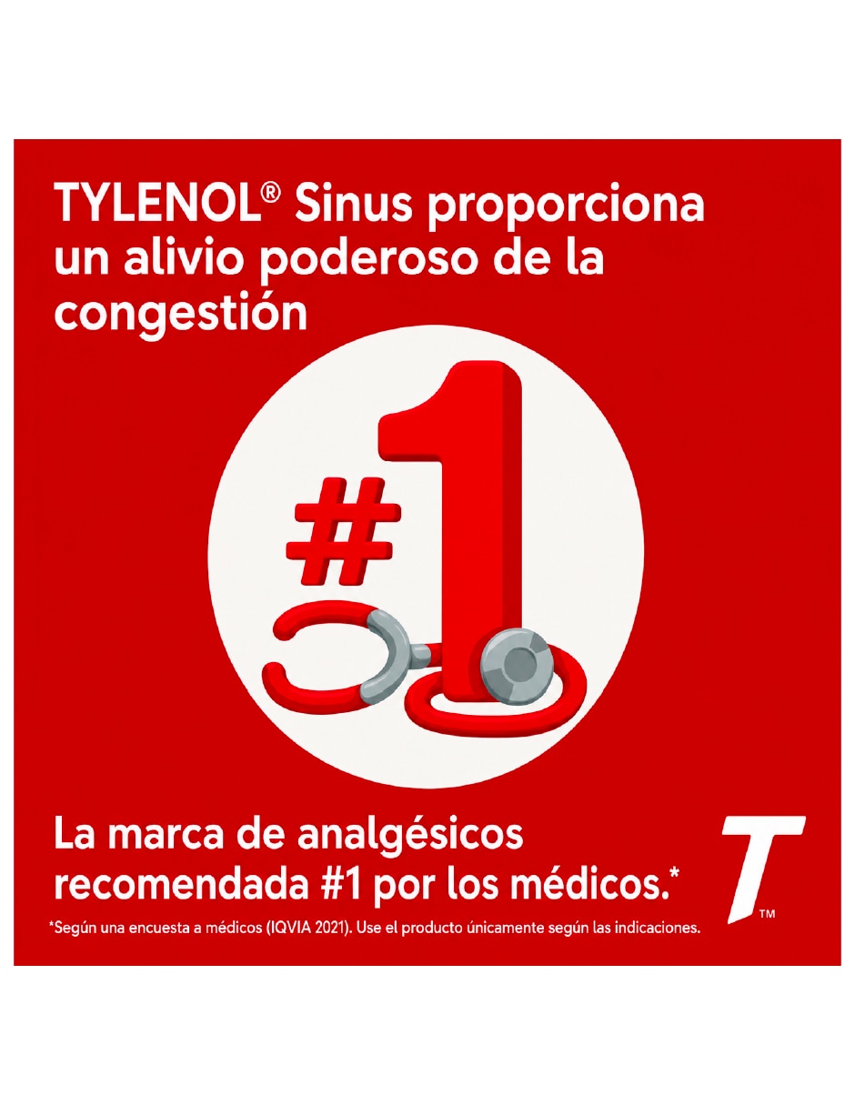 Tabletas para desinflamar y aliviar dolor intenso Tylenol sinusitis + dolor de cabeza 24 tabletas