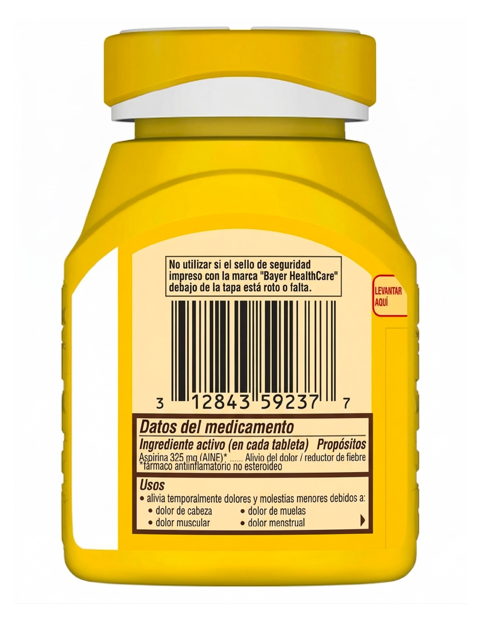 Tabletas para desinflamar y aliviar dolor intenso Bayer aspirina 325 mg 200 tabletas alivio confiable y efectivo