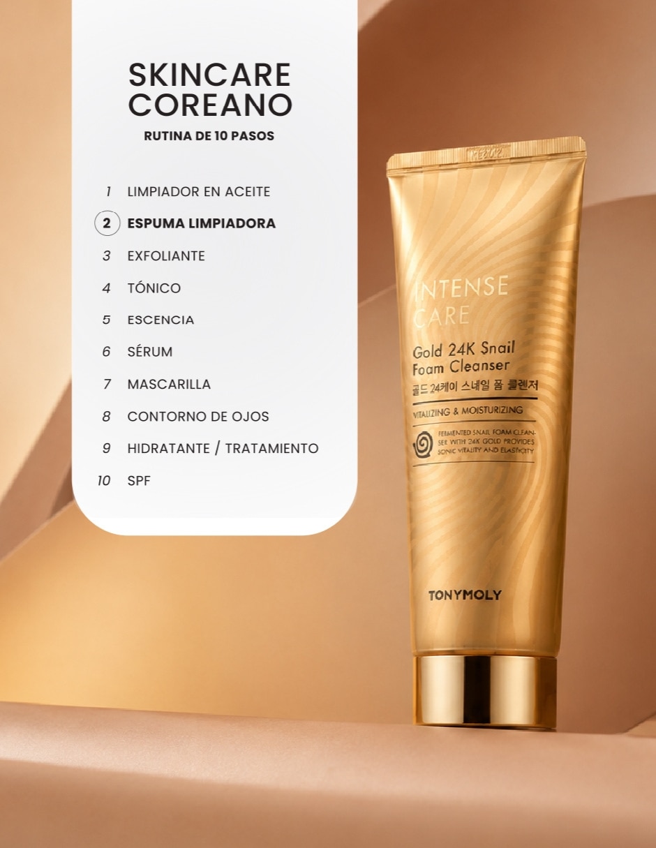 Tratamiento hidratante espuma facial limpiadora con baba de caracol & oro de 24 k Tonymoly