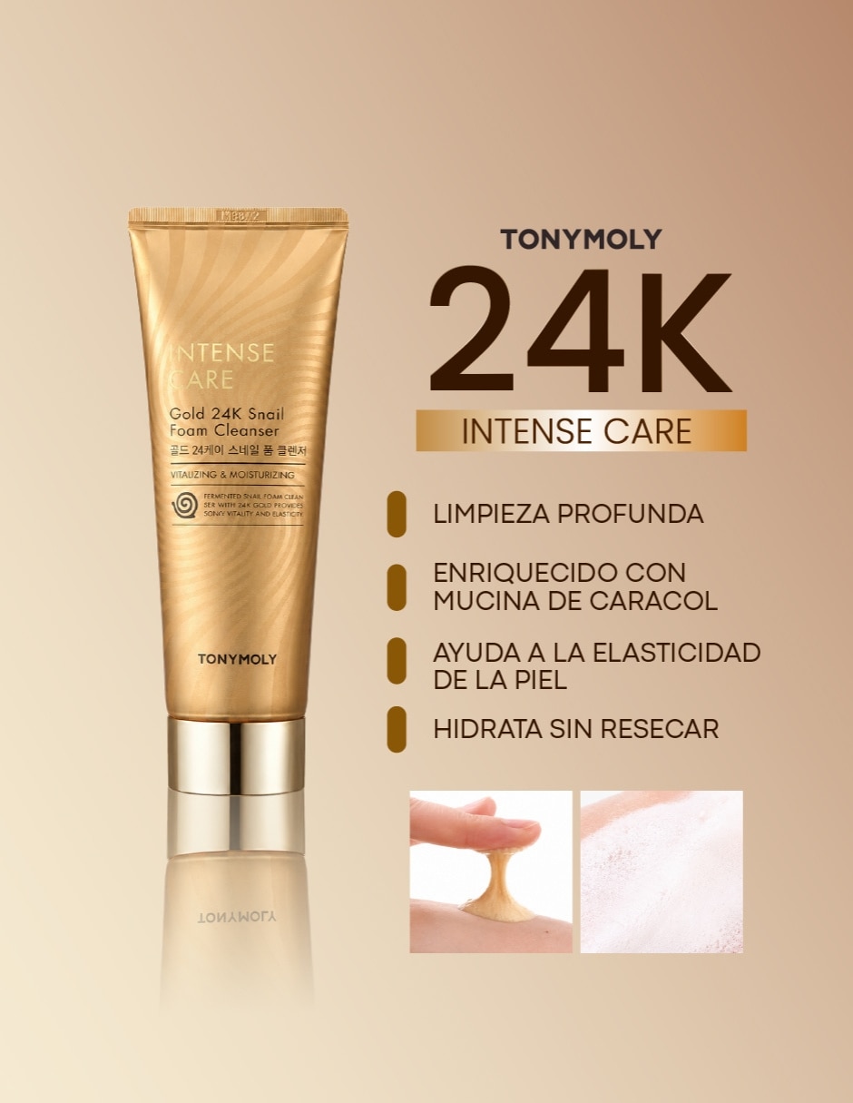 Tratamiento hidratante espuma facial limpiadora con baba de caracol & oro de 24 k Tonymoly
