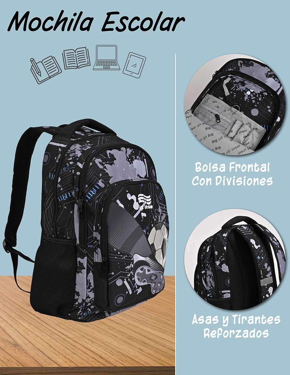 Set mochila escolar Fútbol Us Urban para niño