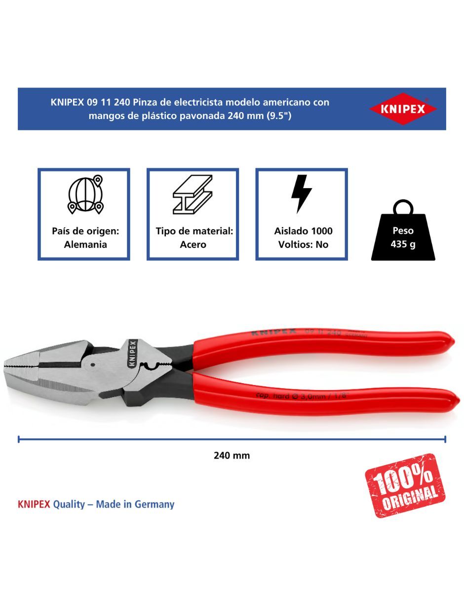Pinza de electricista Knipex de electricista modelo americano