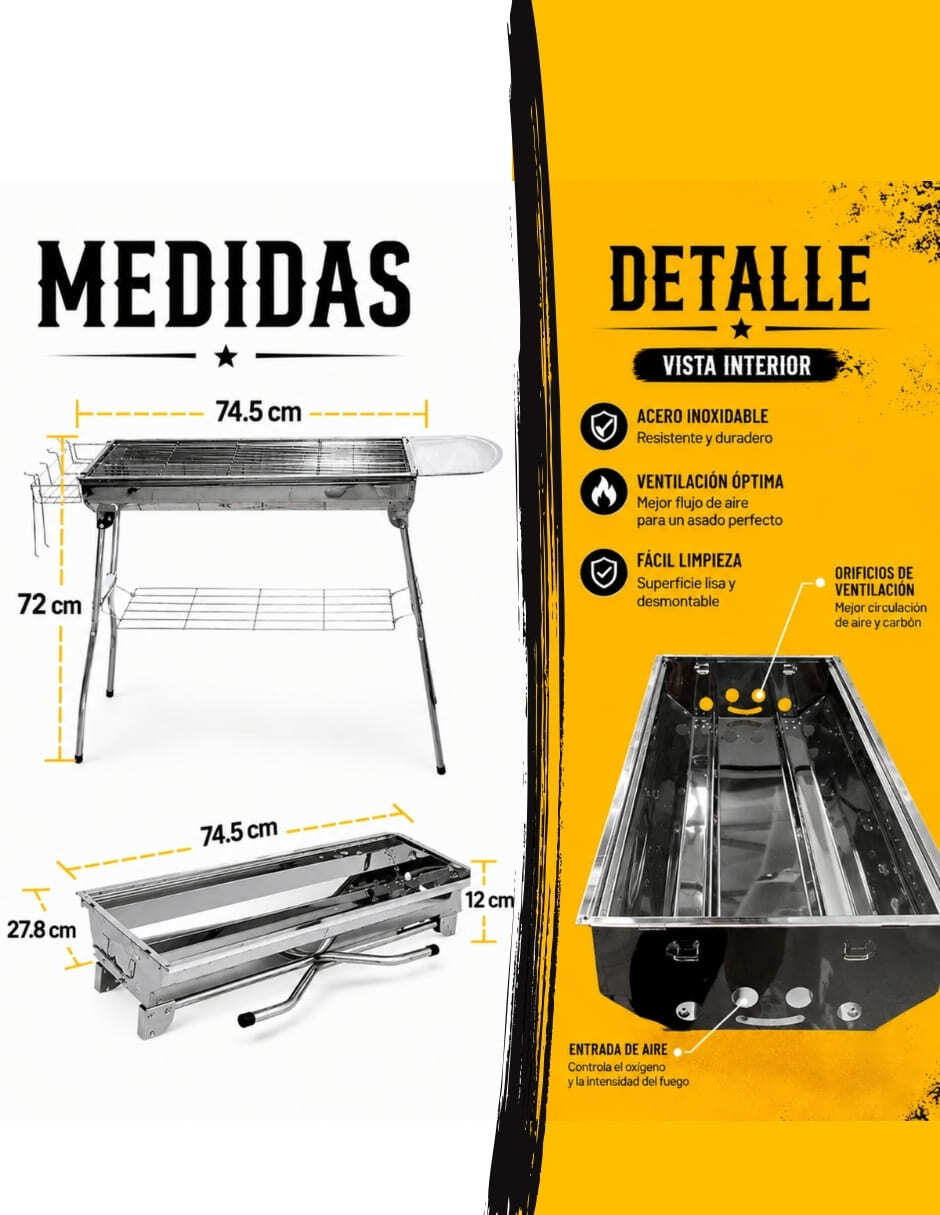 Asador de carbón Ecomlab de acero inoxidable