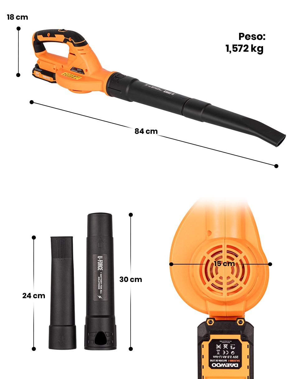Sopladora a batería recargable Daewoo DWCVB224 149 MPH 105 CFM