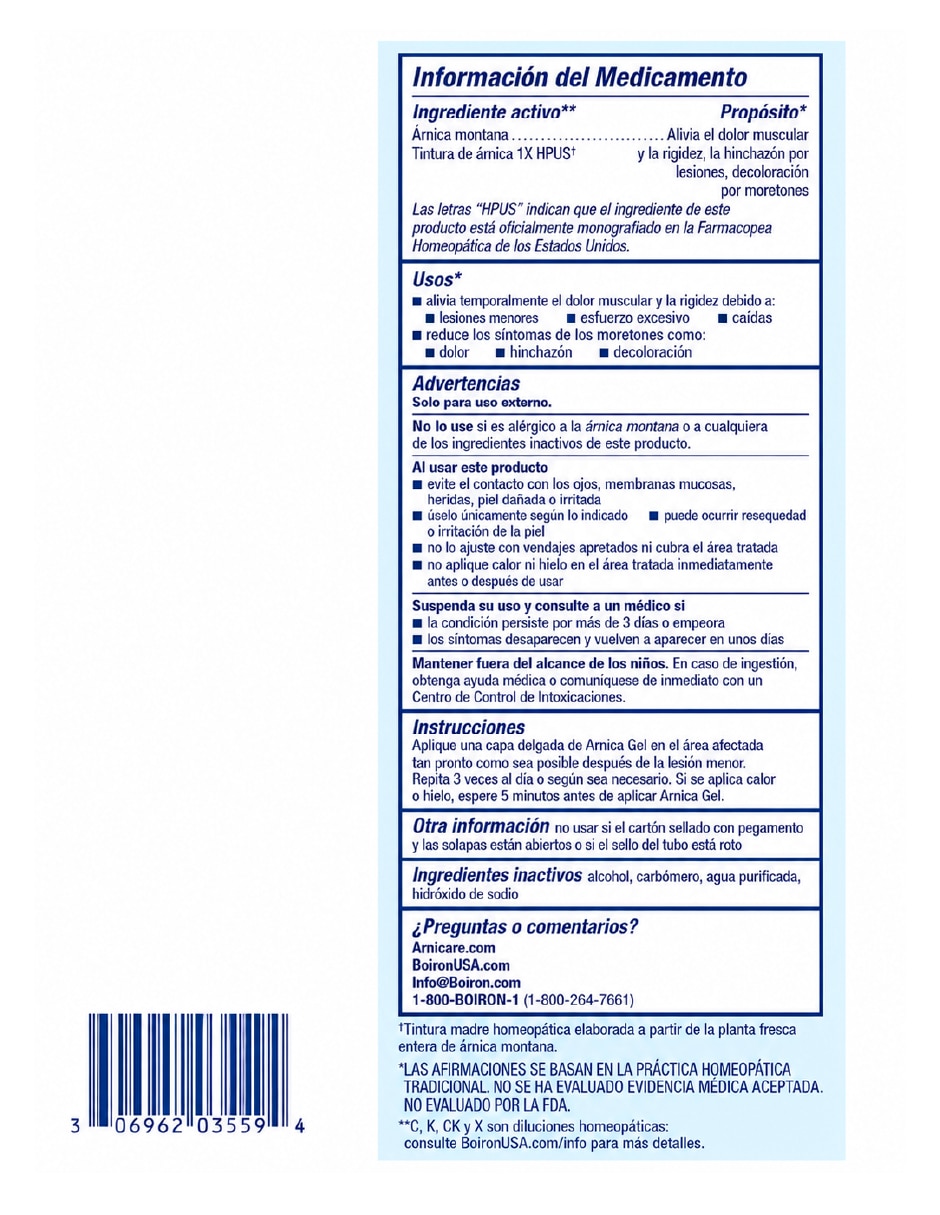 Gel para dolores músculares Boiron Arnicare 75 g medicamento homeopático con arnica montana