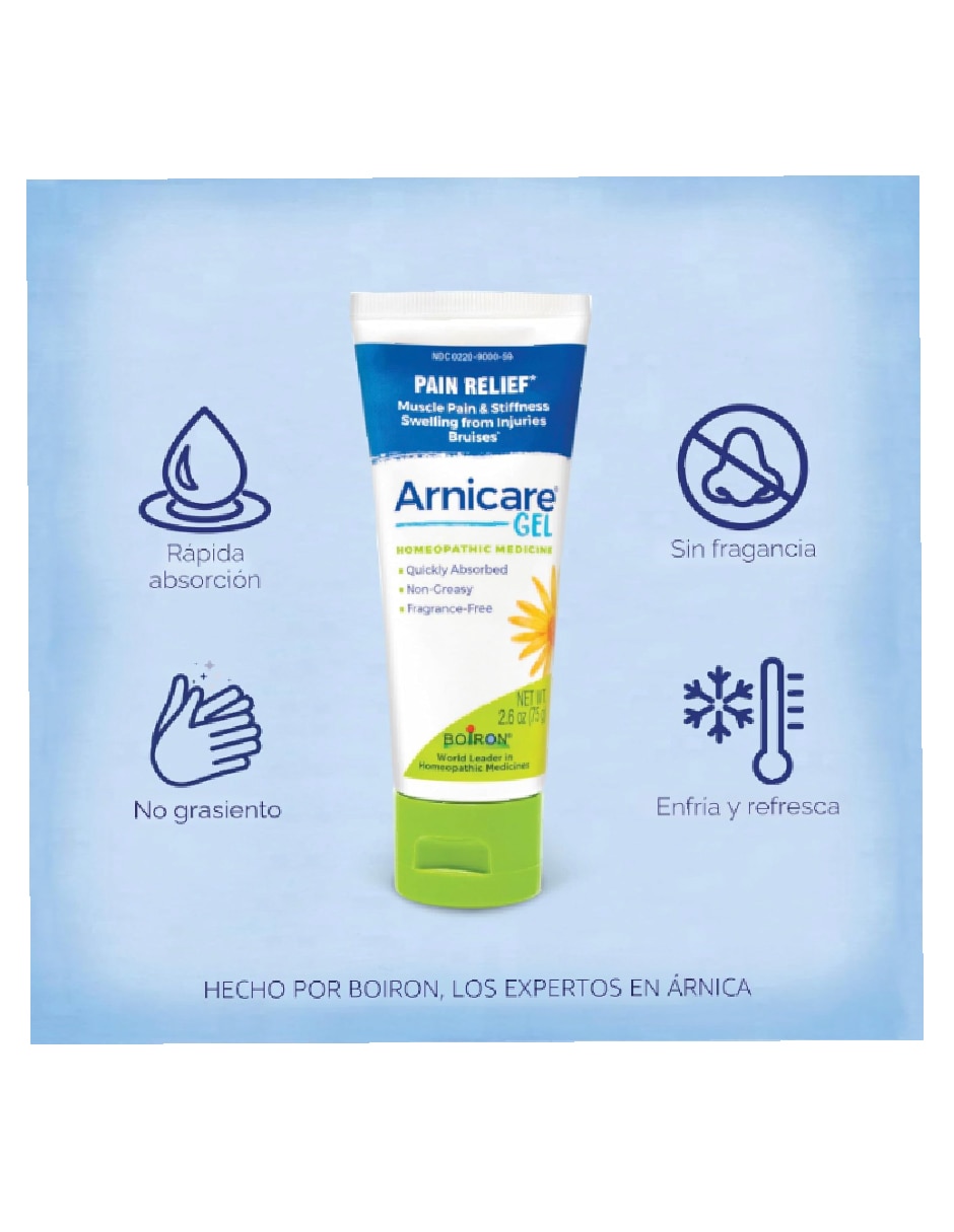 Gel para dolores músculares Boiron Arnicare 75 g medicamento homeopático con arnica montana