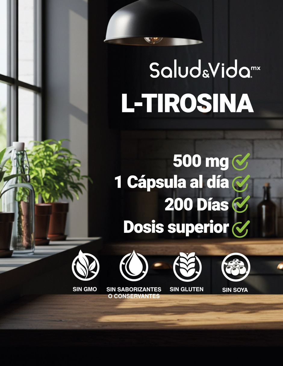 Suplementos alimenticios L-Tirosina 200 Cápsulas Salud & Vida MX