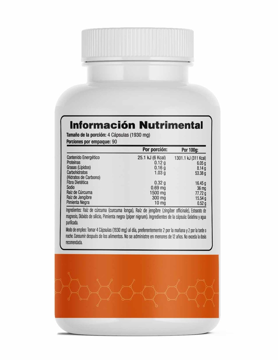 Suplementos alimenticios cúrcuma con jengibre y pimienta negra 360 Cápsulas Salud & Vida MX